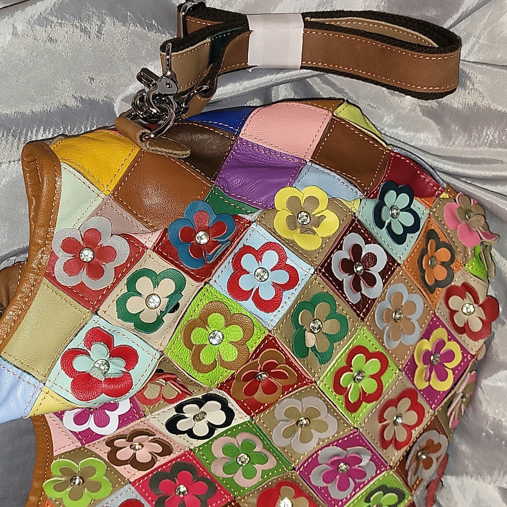 Ameri Leather Colorful Patchwork Floral Tote Bag … - image 3